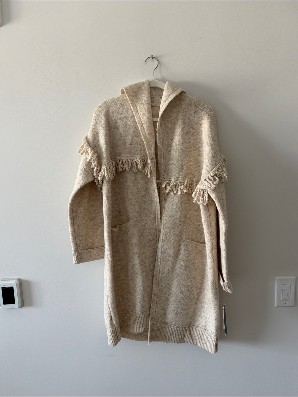 Wit & Wisdom Cream Hooded Fringe Poncho Sweater
